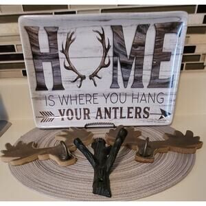 International Fluidity Moose Antlers Lodge Cabin RV Platter & Wall Hanger Decor